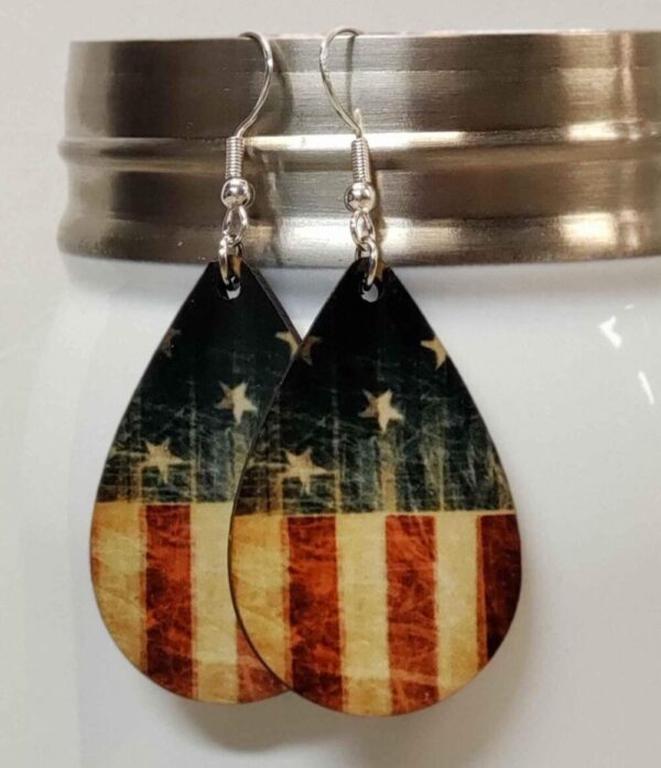 Vintage Distressed Flag Wooden Earrings Double Sided Design