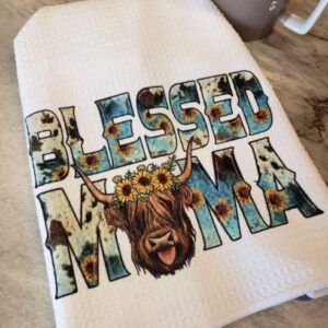 Blessed Mama Highland Cow Microfiber Kitchen Towel 16×16