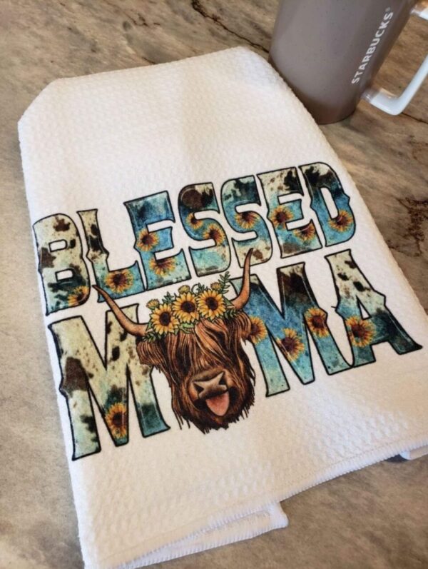 Blessed Mama Highland Cow Microfiber Kitchen Towel 16×16