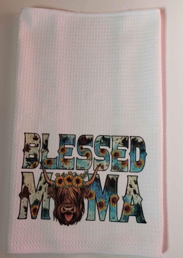 Blessed Mama Highland Cow Microfiber Kitchen Towel 16×16