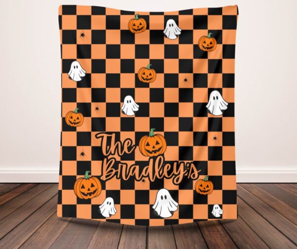 Personalized Checkered Halloween Blanket