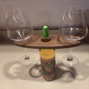 Walnut Wine Bottle and Glass Holder