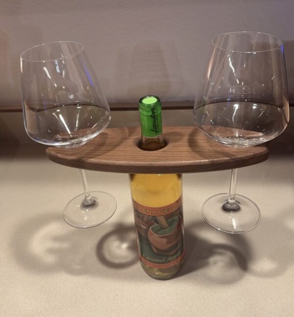 Walnut Wine Bottle and Glass Holder