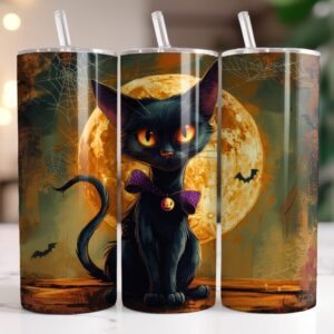 Black Cat Full Moon Halloween Tumbler Stainless Steel