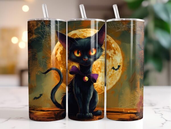 Black Cat Full Moon Halloween Tumbler Stainless Steel