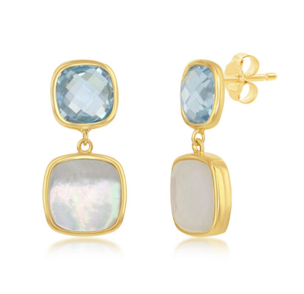 Blue Topaz and Shell earrings with gold-plated sterling silver