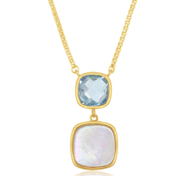 Blue Topaz and Shell Necklace with gold-plated sterling silver