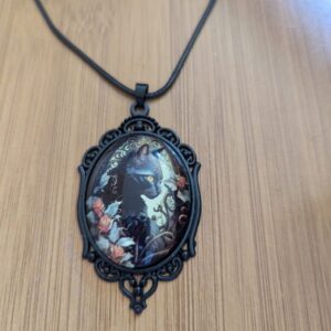 Antique Halloween Cat Pendant Necklace