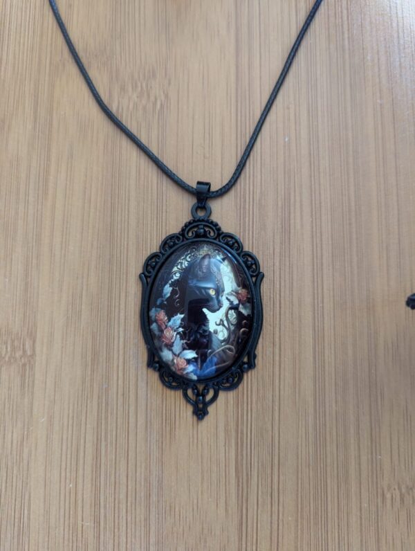 Antique Halloween Cat Pendant Necklace