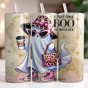 Boujee Ghost Tumbler Cute Halloween Leopard Print Coffee