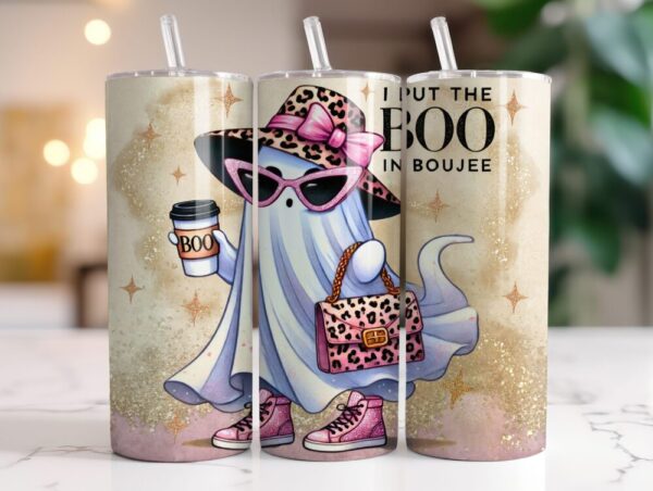 Boujee Ghost Tumbler Cute Halloween Leopard Print Coffee