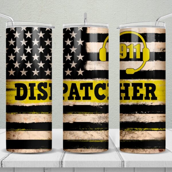 911 Dispatcher Stainless Steel Tumbler Yellow Line Flag Stars and Stripes