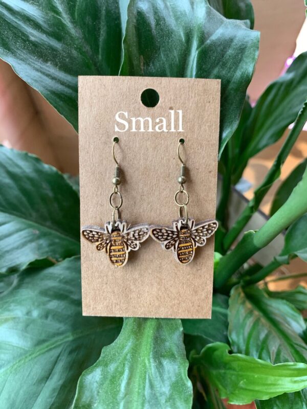 Wooden Honey Bee Dangle Earrings