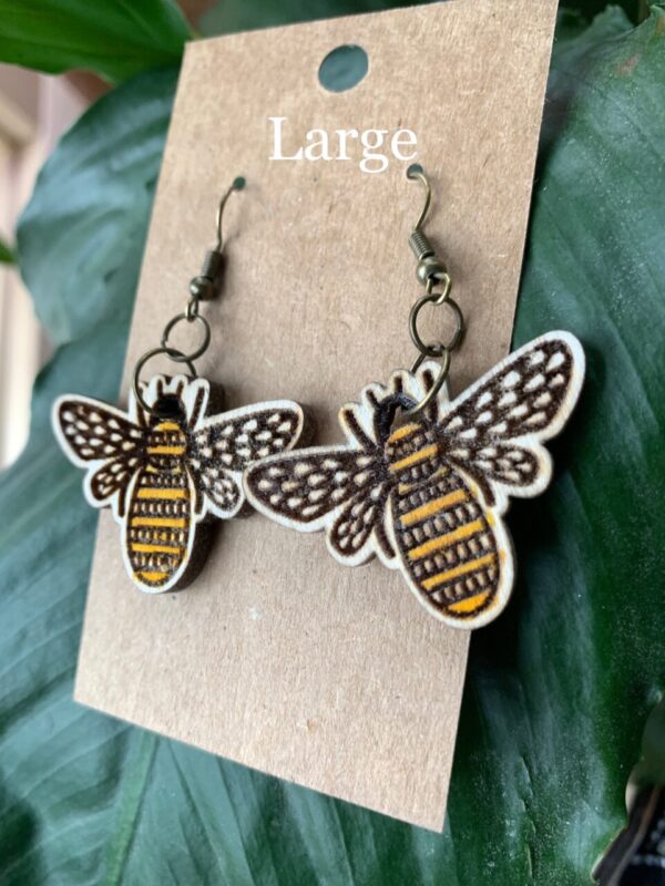 Wooden Honey Bee Dangle Earrings