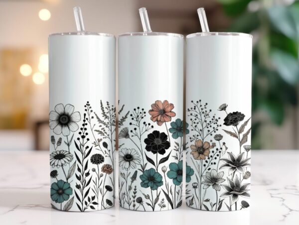 Simple Minimalistic Floral Stainless Steel Tumbler