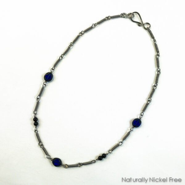 Niobium Chain Necklace with Blue Glass Beads