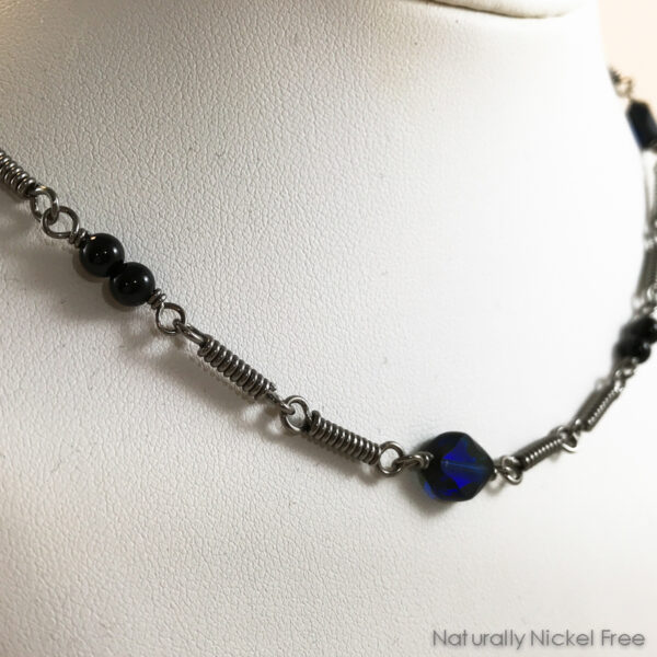 Niobium Chain Necklace with Blue Glass Beads