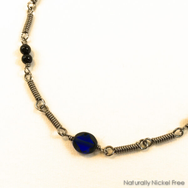 Niobium Chain Necklace with Blue Glass Beads