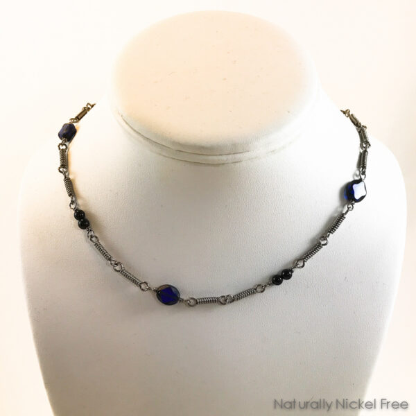 Niobium Chain Necklace with Blue Glass Beads