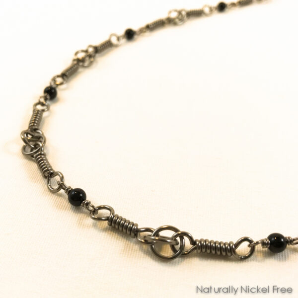 Niobium Coil Chain Necklace with Onyx Beads