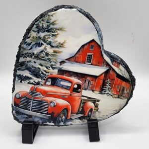 Christmas Slate Decor Vintage Truck Barn Winter Scene