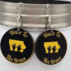 Wave to the Brave Iowa Earrings Black Gold Double Sided Design Wooden Handmade