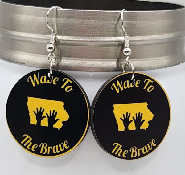 Wave to the Brave Iowa Earrings Black Gold Double Sided Design Wooden Handmade