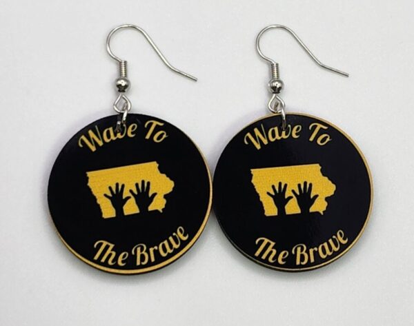 Wave to the Brave Iowa Earrings Black Gold Double Sided Design Wooden Handmade