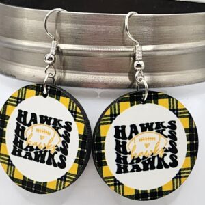 Hawks Football Plaid Earrings Black Gold Iowa Double Sided Handmade Wooden Lightweight