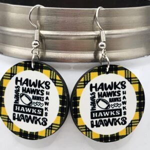 Hawks Earrings Iowa Football Plaid Gold and Black Wooden Double Sided Design