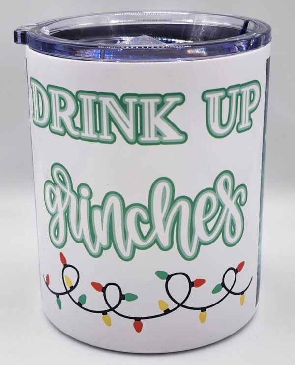 Drink Up Grinches Stainless Steel Mug With Sliding Top Lid Grumpy Holiday Grinch