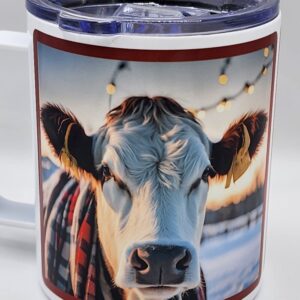 Christmas Cow Stainless Steel Mug With Lid 12oz Lightweight