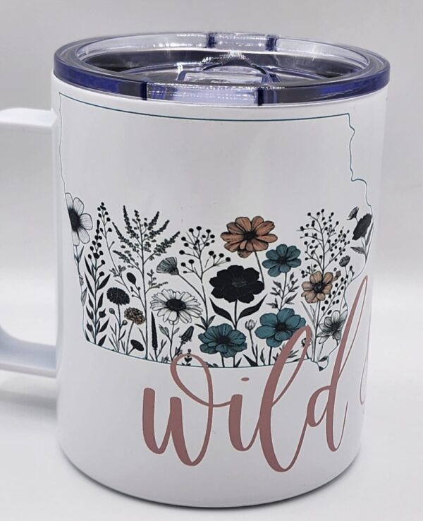 Minimalist Iowa Wildflowers Camping Mug With Closing Lid Wild and Free Stainless Steel 12oz