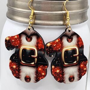 Santa Claus shaped Santa Belt Earrings Wooden Lightweight Double Sided Design