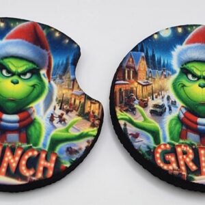 Grinch Car Coasters Christmas Car Accessories Set of 2 Absorbent