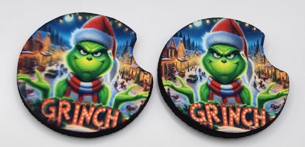 Grinch Car Coasters Christmas Car Accessories Set of 2 Absorbent