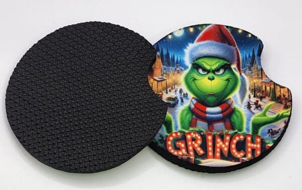 Grinch Car Coasters Christmas Car Accessories Set of 2 Absorbent