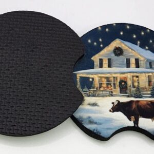 Winter Holiday Cow Car Coasters set of 2 Absorbent