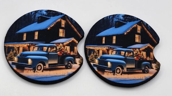 Home for the Holidays Car Coasters Set of 2 Absorbent Vintage Christmas Truck