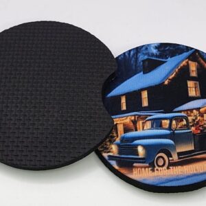 Home for the Holidays Car Coasters Set of 2 Absorbent Vintage Christmas Truck