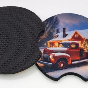 Vintage Red Holiday Truck Christmas Lights Car Coasters Set of 2 Absorbent