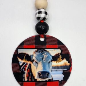 Iowa Cow Metal Christmas Ornament Buffalo Plaid Double Sided Design