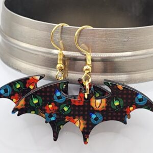 Christmas Lights Bat Earrings Wooden Double Sided Design Lightweight Hypoallergenic