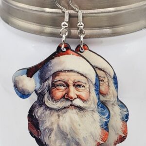 Santa Claus Christmas Wooden Earrings Double Sided Design Lightweight Hypoallergenic