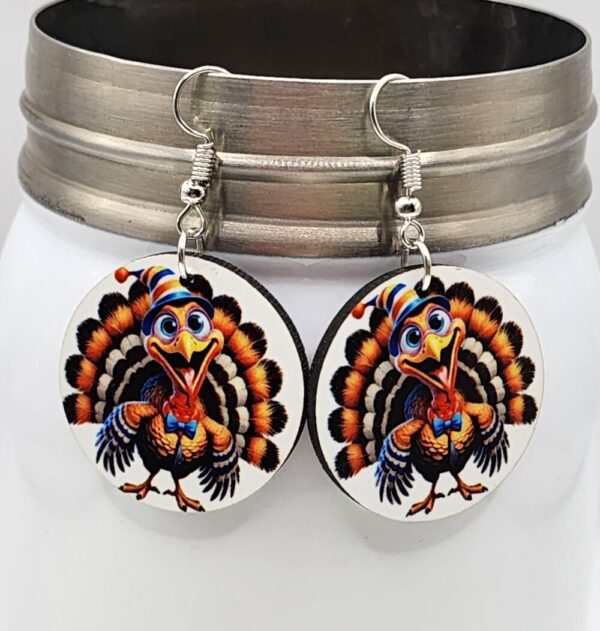 Thanksgiving Funny Turkey Earrings Wooden Double Sided Design Lightweight Hypoallergenic