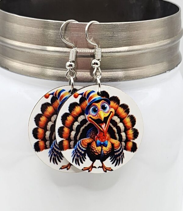 Thanksgiving Funny Turkey Earrings Wooden Double Sided Design Lightweight Hypoallergenic