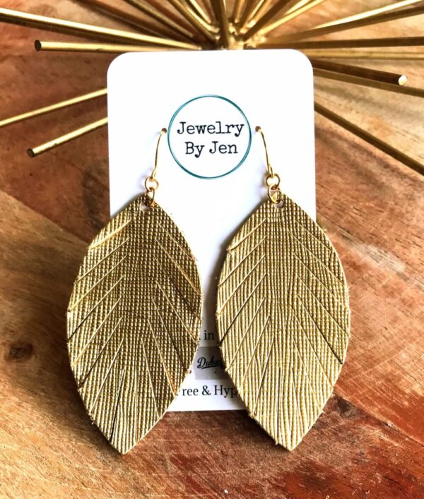 Fringe Leaf Earrings: Gold Saffiano