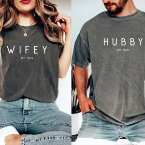 Customizable Wifey/Hubby tee – Add year in customization field at check out