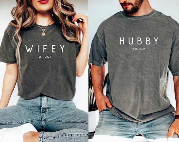 Customizable Wifey/Hubby tee – Add year in customization field at check out