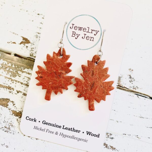 Leaf Earrings: Rust Cork